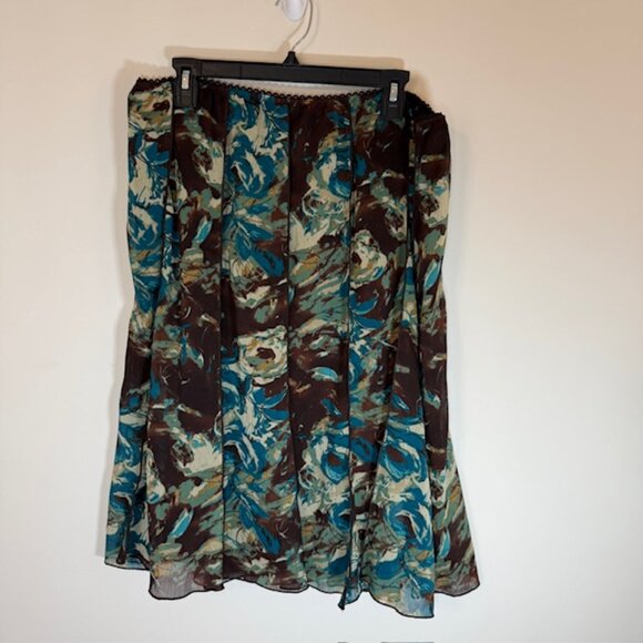 connected apparel Dresses & Skirts - Connected Midi Brown Skirt Womens Plus Size 3X Elastic Waist Floral Pull On